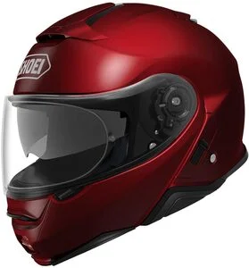 casco de moto modular de shoei de color rojo